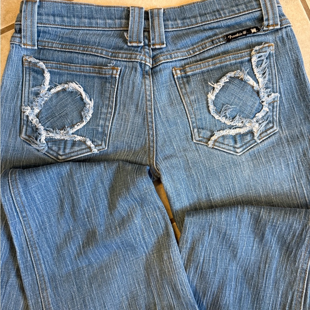 Vintage Frankie B’s  Boot Cut Jeans - Light Blue. distressed patchwork.